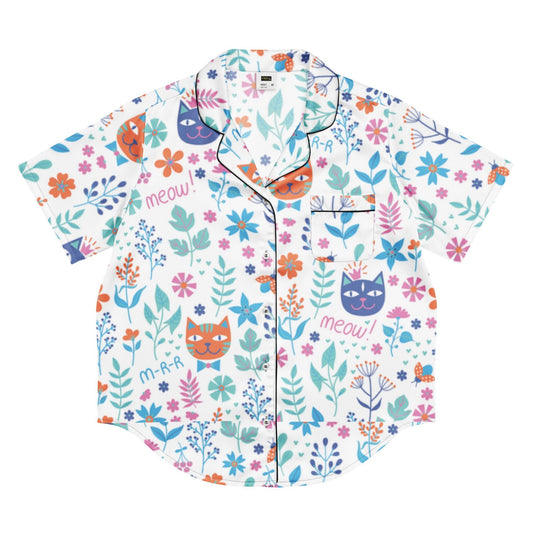 Cat pattern All - over print women’s short sleeve pajama top - PratSN