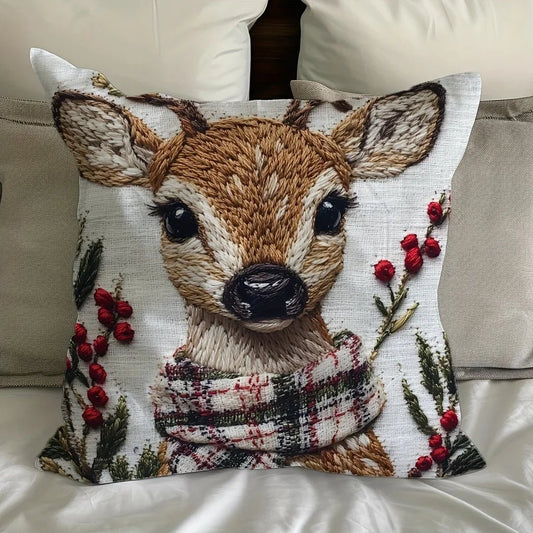 Charming Christmas Reindeer 18x18 Inch Throw Pillow Cover - Soft Short Plush with Zipper Closure for Bedroom & Living Room Decor - PratSN