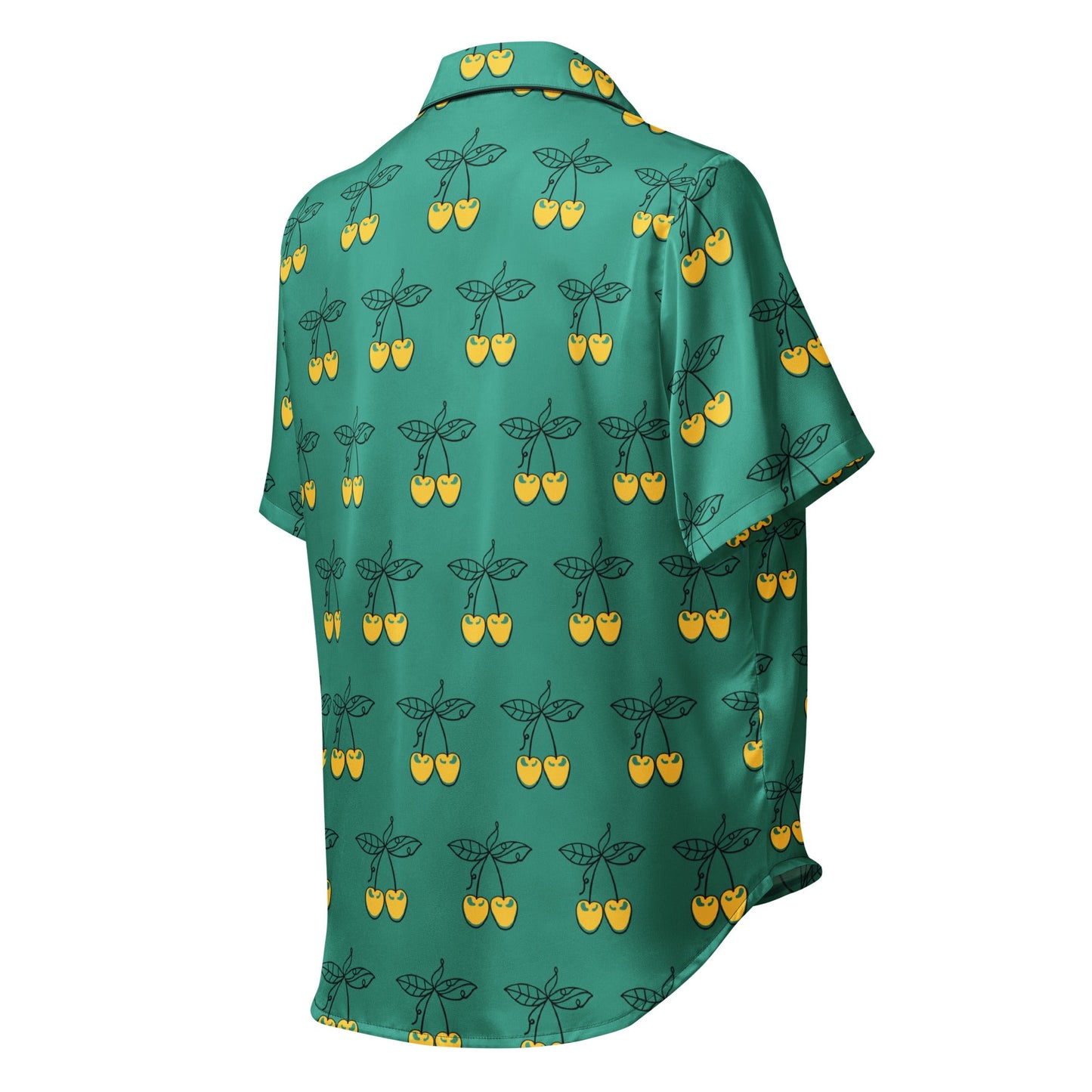 Charming Yellow Cherries Short Sleeve Pajama Top for Women in Elf Green - PratSN