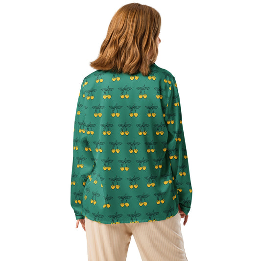 Charming Yellow Cherries Women's Pajama Top in Elf Green - PratSN