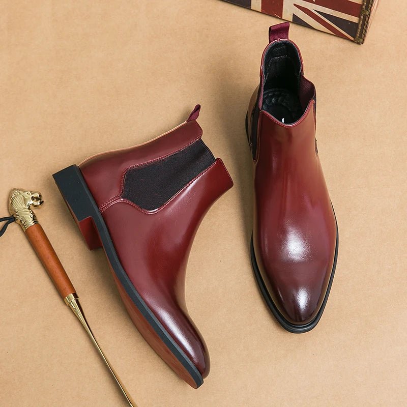 Chelsea Boots for Men Red Sole Ankle Business Round Toe Slip - On Men's Boots - PratSN