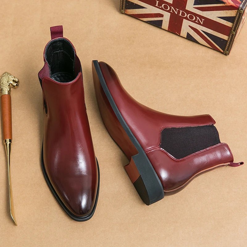 Chelsea Boots for Men Red Sole Ankle Business Round Toe Slip - On Men's Boots - PratSN