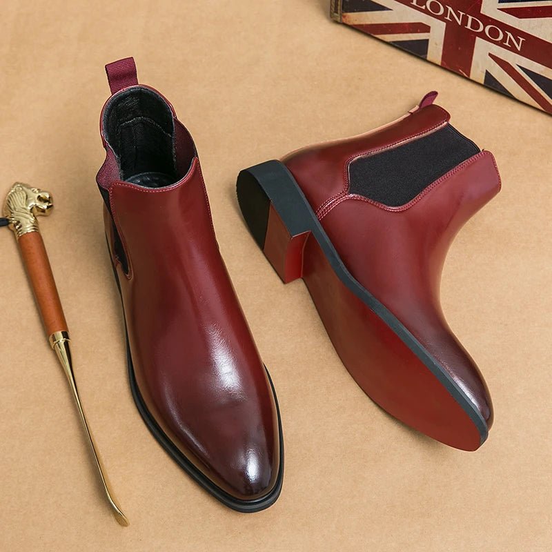 Chelsea Boots for Men Red Sole Ankle Business Round Toe Slip - On Men's Boots - PratSN