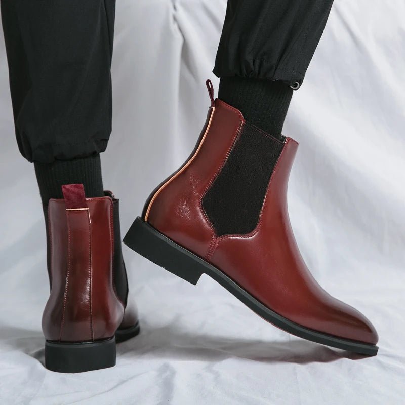 Chelsea Boots for Men Red Sole Ankle Business Round Toe Slip - On Men's Boots - PratSN