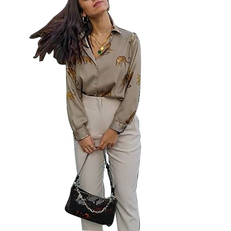 Chiffon animal print long sleeve ladies shirt - PratSN