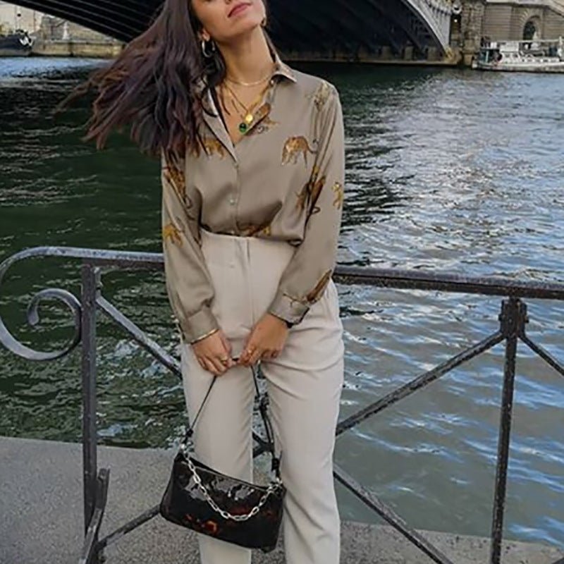 Chiffon animal print long sleeve ladies shirt - PratSN