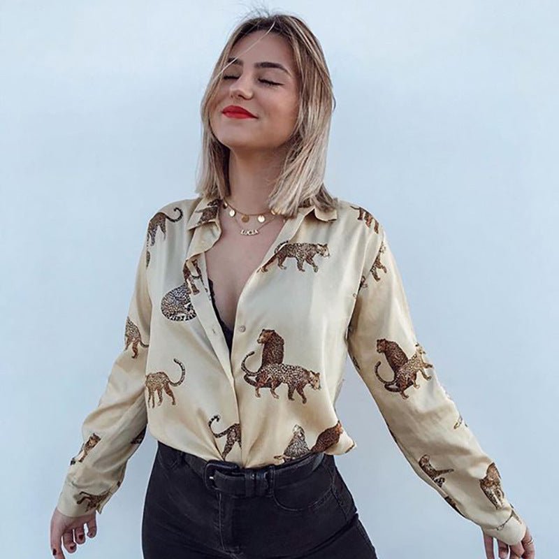 Chiffon animal print long sleeve ladies shirt - PratSN