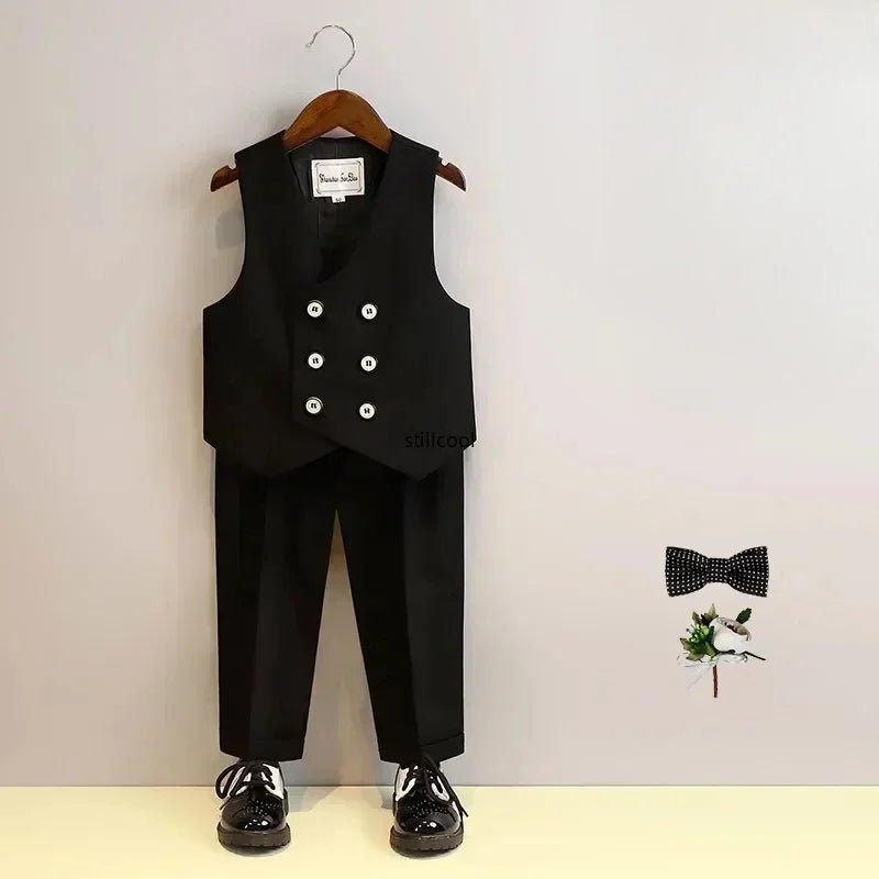 Children Vest Set 2 To 12 Y Flower Boys Wedding Suit Formal School Kids Piano Performance Costume Teens Birthday Evening Tuxedo - PratSN