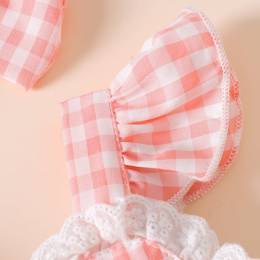 Children's Clothing Baby Sleeveless Baby Bloomer With Skirt Plaid Flying Sleeve Jumpsuit Dress - PratSN