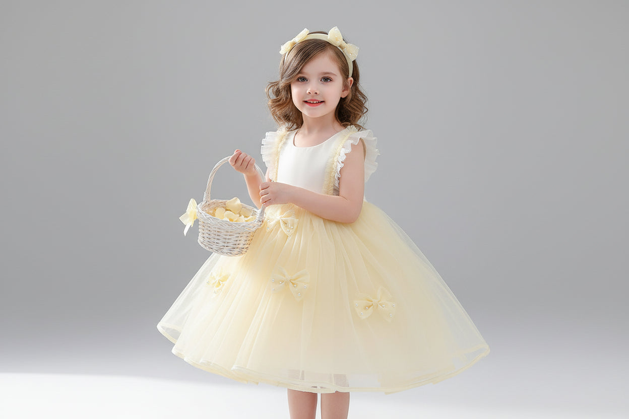 Children's clothing, girls' dress, summer new style, children's evening cloud yarn, flying sleeve princess dress, baby bow dress - PratSN