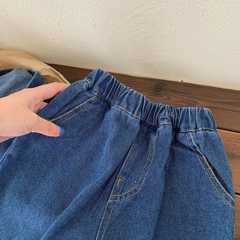Children's clothing Spring and Autumn, boys' denim hooded sweatshirt, women's Baoyang solid color long sleeved top and pants set - PratSN
