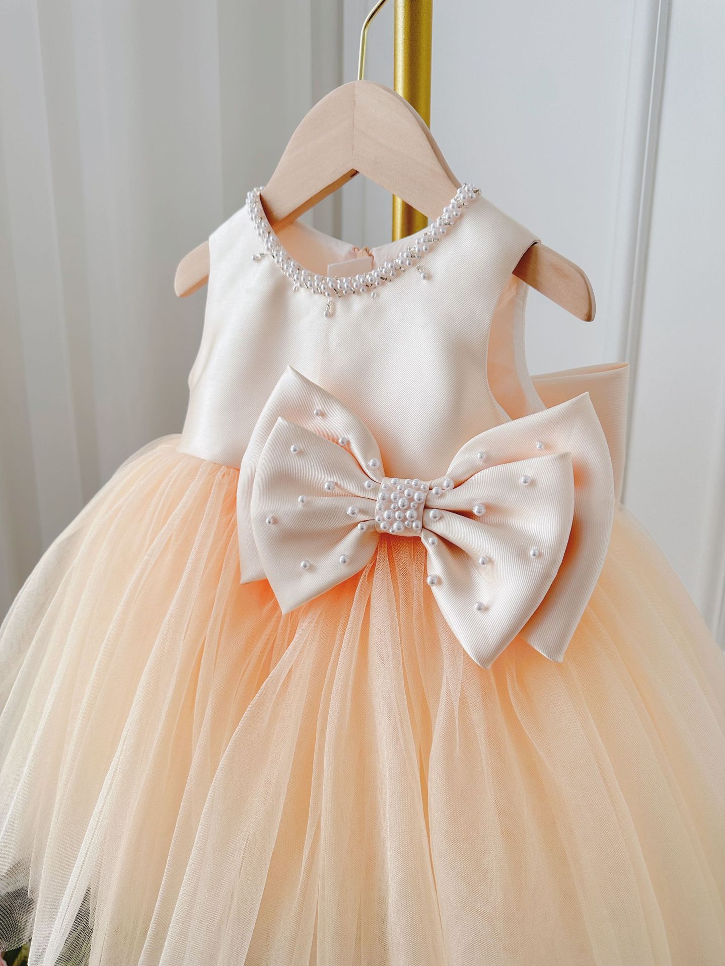 Children's Dress Girls' Summer Long - sleeve Coat Pettiskirt Champagne Big Bow High - waisted Gauzy - PratSN