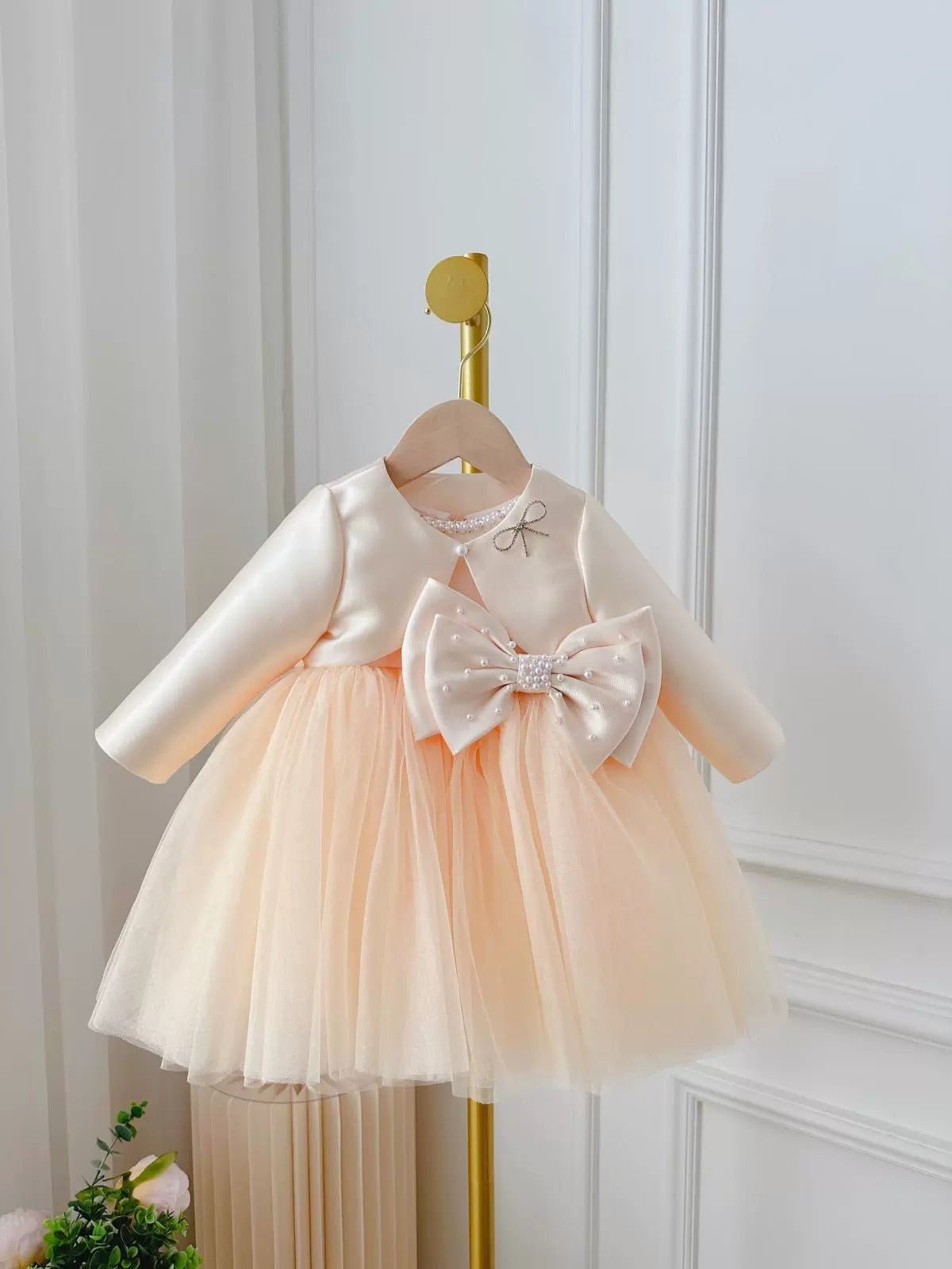 Children's Dress Girls' Summer Long - sleeve Coat Pettiskirt Champagne Big Bow High - waisted Gauzy - PratSN
