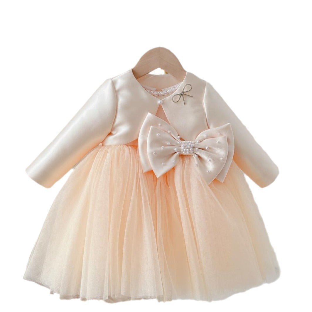 Children's Dress Girls' Summer Long - sleeve Coat Pettiskirt Champagne Big Bow High - waisted Gauzy - PratSN