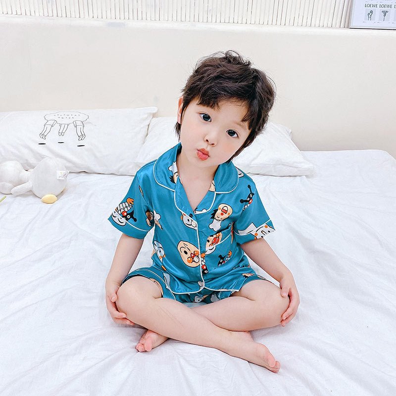 Children's Pajamas Set Cartoon Printed Silk Home Service - PratSN