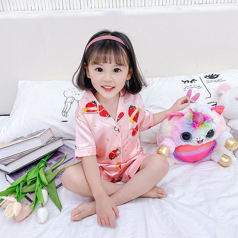 Children's Pajamas Set Cartoon Printed Silk Home Service - PratSN