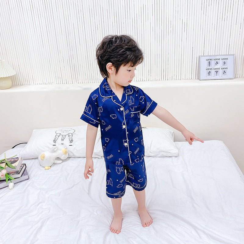 Children's Pajamas Set Cartoon Printed Silk Home Service - PratSN