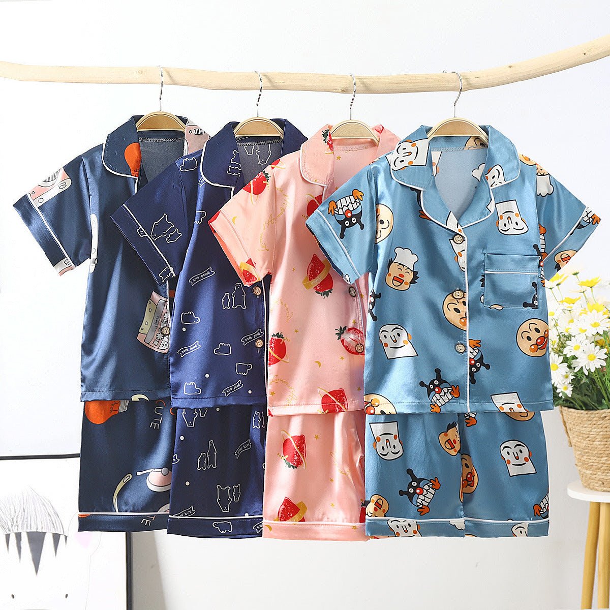 Children's Pajamas Set Cartoon Printed Silk Home Service - PratSN