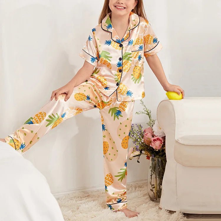 Children's Pajamas Set Summer Kids Girls Cartoon Print Sleepwear Indoor Air - conditioning Wear Suits Children Girls Home Pajamas - PratSN