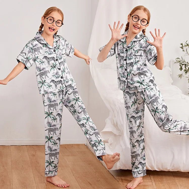 Children's Pajamas Set Summer Kids Girls Cartoon Print Sleepwear Indoor Air - conditioning Wear Suits Children Girls Home Pajamas - PratSN