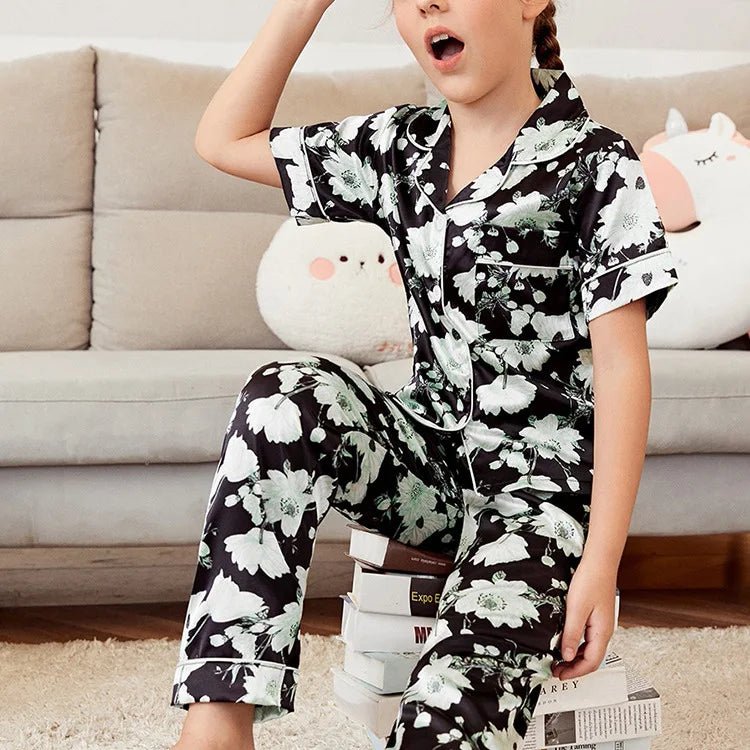 Children's Pajamas Set Summer Kids Girls Cartoon Print Sleepwear Indoor Air - conditioning Wear Suits Children Girls Home Pajamas - PratSN