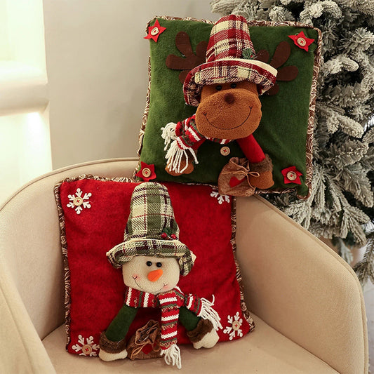 Christmas 3D Cushion Cover Snowman Santa Elk Pattern Pillowcase Sofa Cushion Covers for Home 2026 New Year Christmas Decorations - PratSN