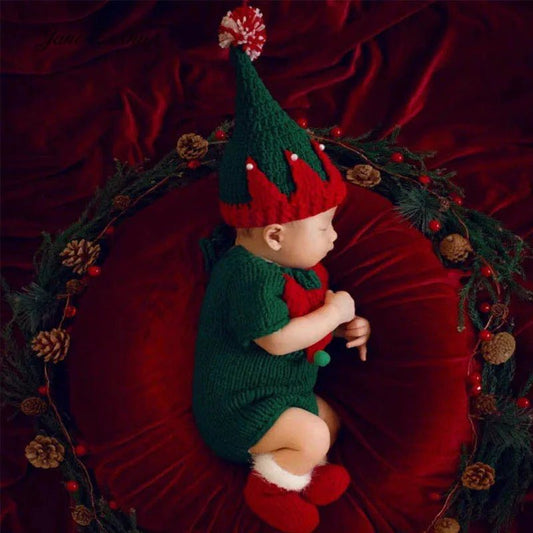 Christmas baby photography outfit photo props 3 - 6 month infant costume set holiday red green hat with opm kids xmas clothes - PratSN