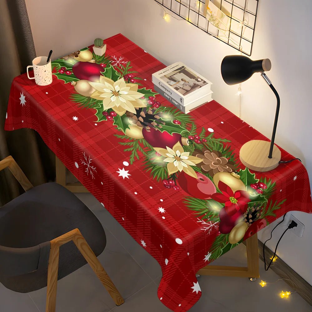 Christmas Holly Berry Rectangle Tablecloth Holiday Party Decor Reusable Tablecloth for Table Party Supplies Christmas Decoration - PratSN