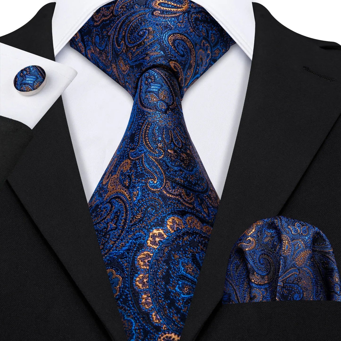Classic Business Design Jacquard Paisley Men's Silk Tie Gift Tie Cufflinks Hanky 3PCS One Set - PratSN