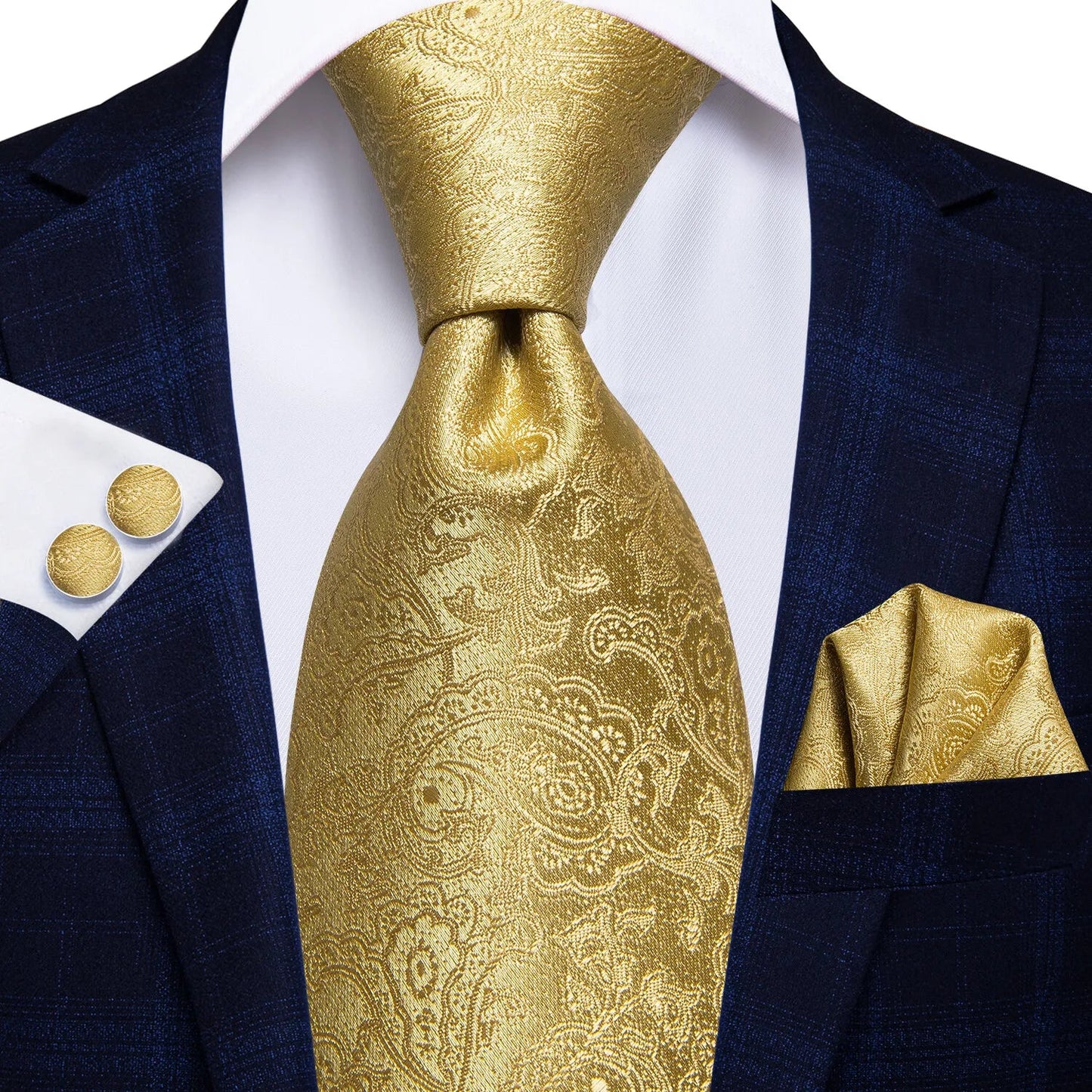Classic Business Design Jacquard Paisley Men's Silk Tie Gift Tie Cufflinks Hanky 3PCS One Set - PratSN