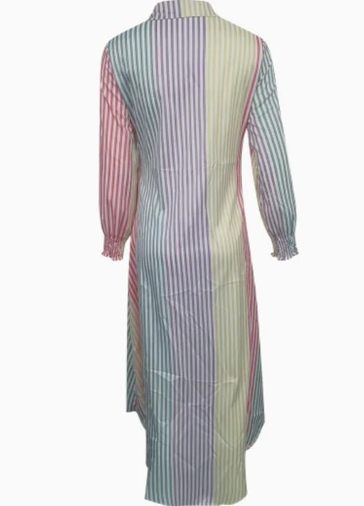 Color Block Striped Shirt Dress - PratSN