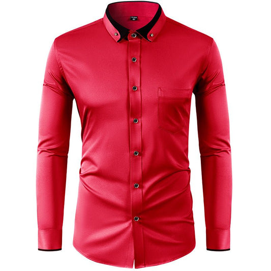 Color Effect Collar Design Solid Color Slim Fit Men's Shirt - PratSN