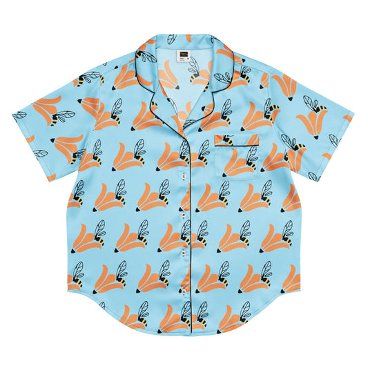 Columbia Blue Blomming pattern All - over print women’s short sleeve pajama top - PratSN