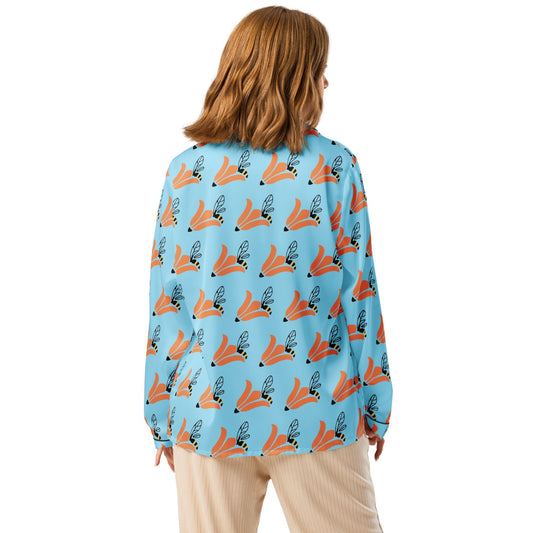 Columbia Blue Blomming pattern Women’s long sleeve pajama top - PratSN
