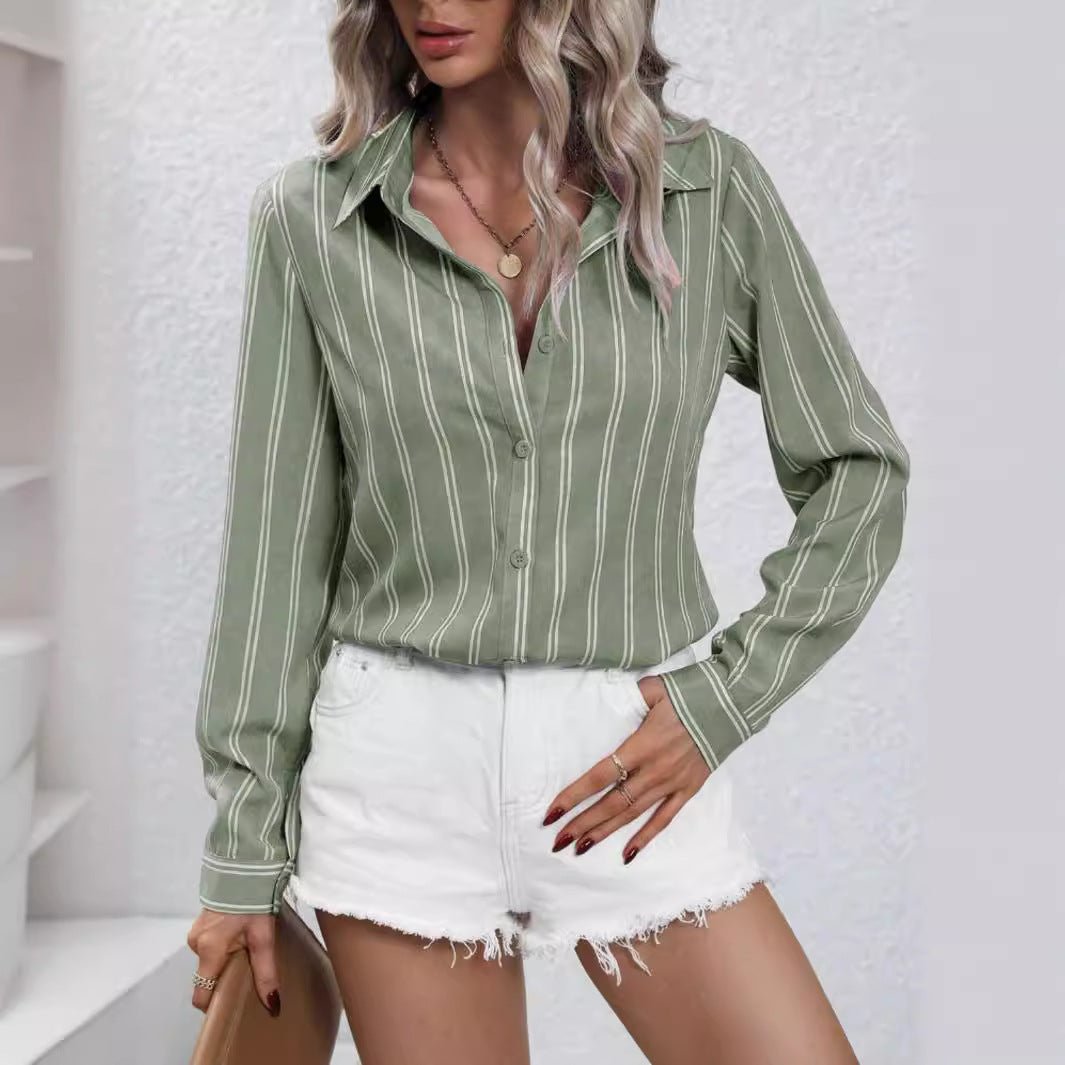 Commute Style Fashion Striped Loose Long Sleeve Shirt - PratSN