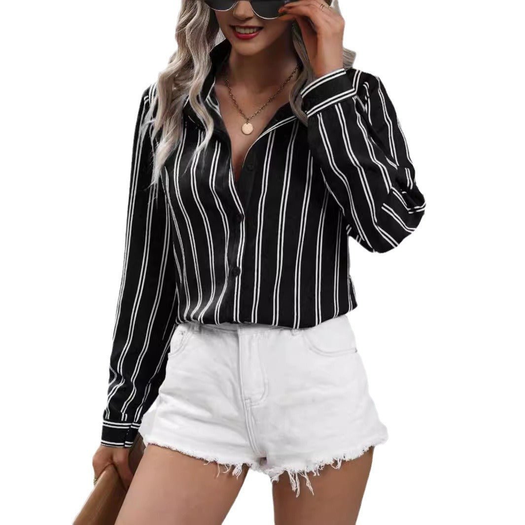 Commute Style Fashion Striped Loose Long Sleeve Shirt - PratSN