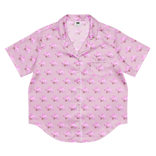 Cozy Lotus Pajama Top - Feminine Short Sleeve Sleep Shirt - PratSN