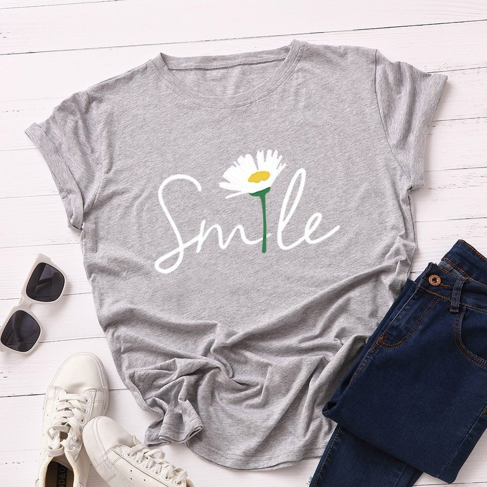 Creative Smile Printed T-shirt Short Sleeves - PratSN