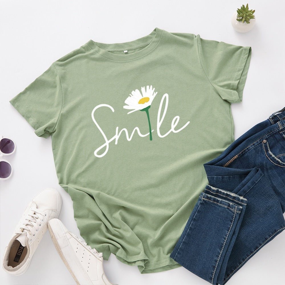 Creative Smile Printed T-shirt Short Sleeves - PratSN