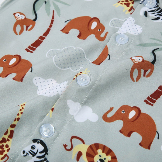 Critter Print Bow Tie Short Sleeve Shirt Set - PratSN