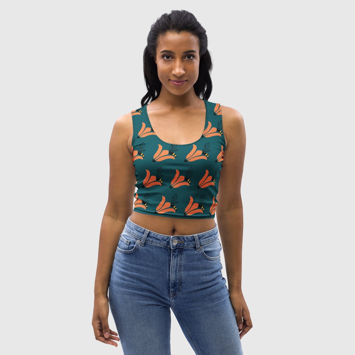 Crop Top, Women's Tank Top, Sherpa blue Top, Blooming Pattern Crop Top, Summer Top, Beautiful women's tops, Casual Tops, Cute Spring Top - PratSN