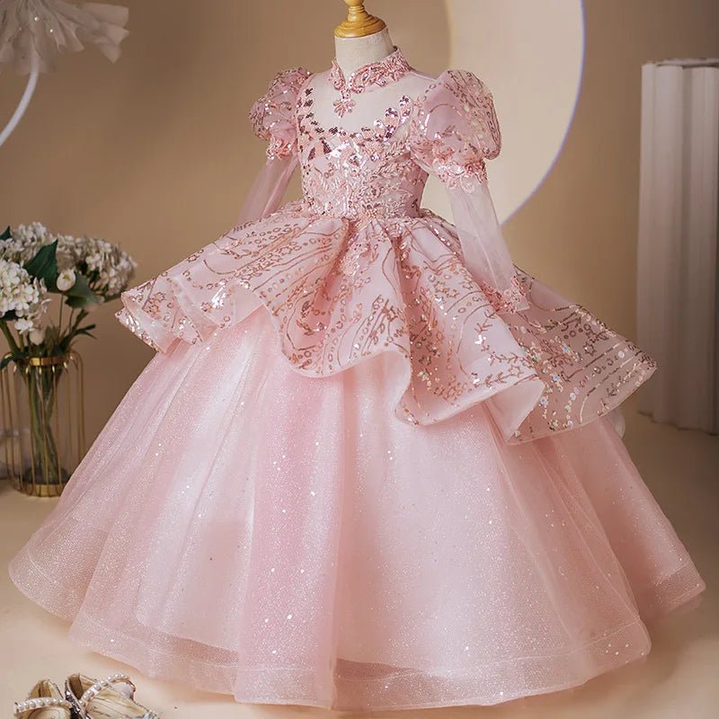 Customized Ball Gown Pink Baby Flower Girl Dresses Sequins Prom Birthday Party Gowns Formal - PratSN