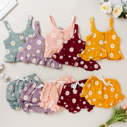 Cute Print Girls' Suit Suspender Tube Top Shorts Two - piece Set - PratSN