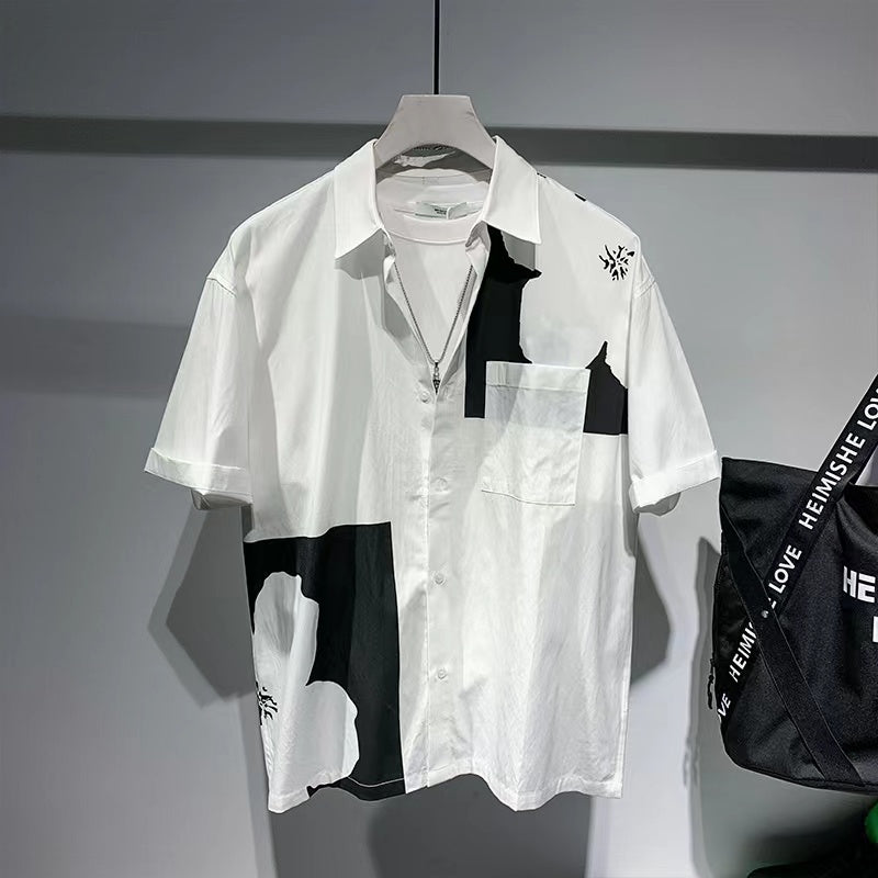 Design Contrast Short - sleeved Shirt For Men - PratSN