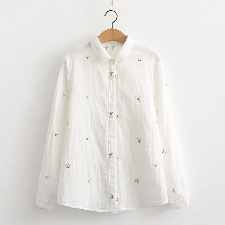 Double - layer Yarn Skin Cotton Loose Long - sleeved Shirt - PratSN