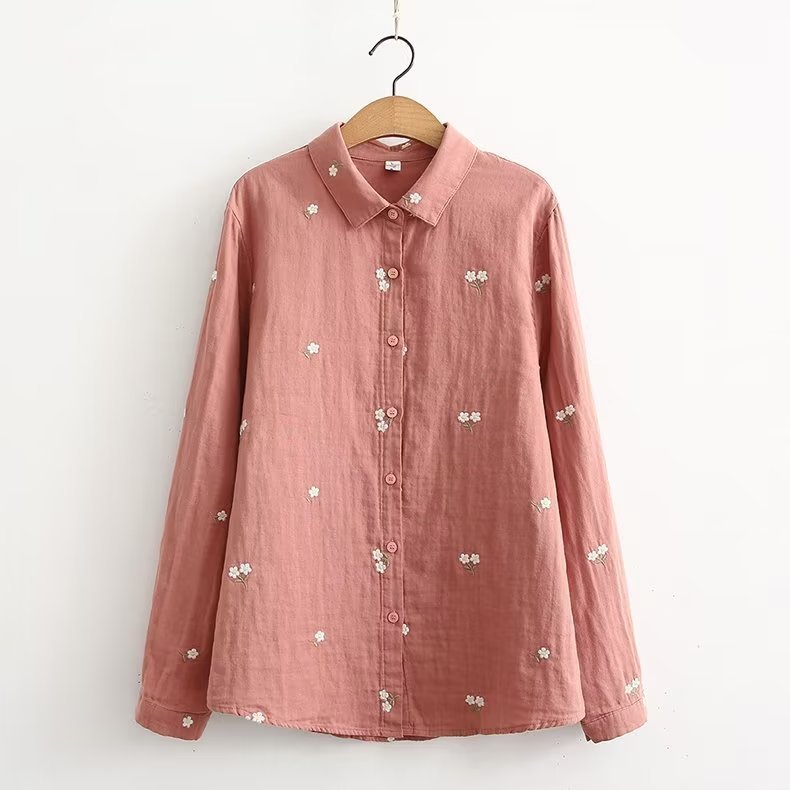 Double - layer Yarn Skin Cotton Loose Long - sleeved Shirt - PratSN