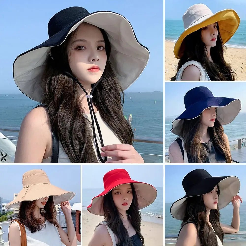 Double - sided Foldable Bucket Hat Women Girls Sun Hat Visor Fisherman Cap Anti - UV Big Brim Sunscreen Camping Hiking Beach Hats - PratSN
