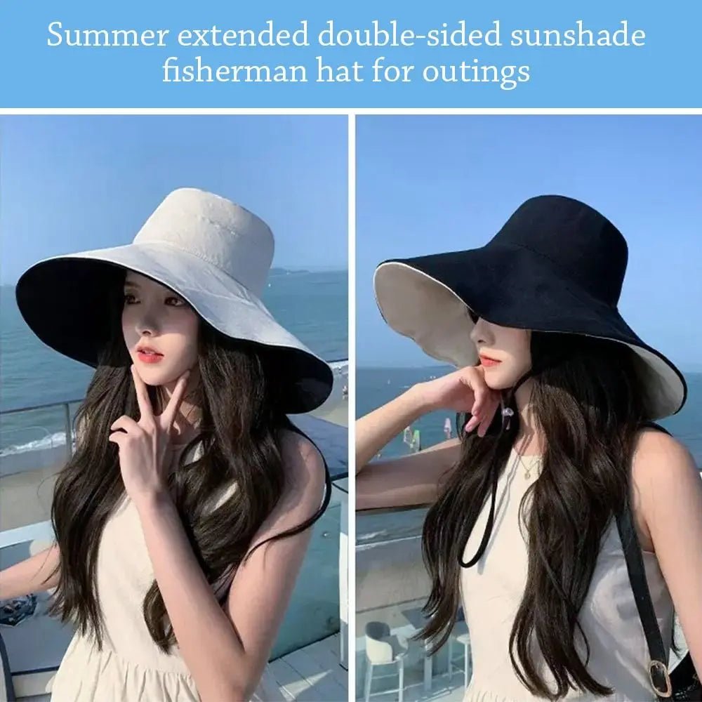 Double - sided Foldable Bucket Hat Women Girls Sun Hat Visor Fisherman Cap Anti - UV Big Brim Sunscreen Camping Hiking Beach Hats - PratSN