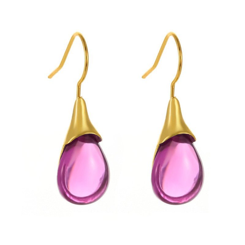 Drop - shaped Inlaid Cat's Eye Earrings Four - color Simple - PratSN