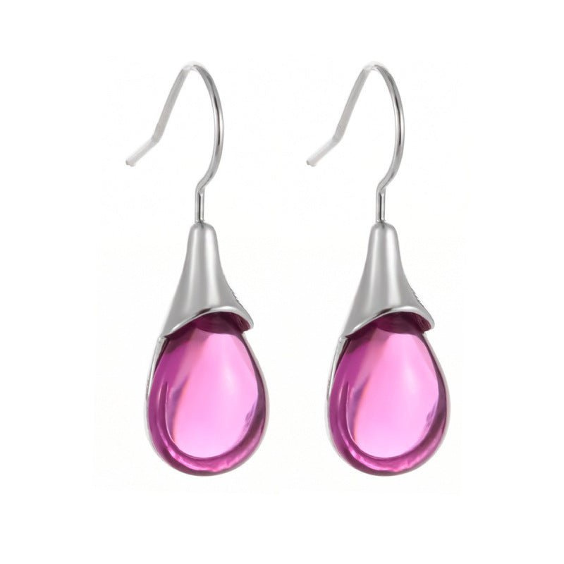 Drop - shaped Inlaid Cat's Eye Earrings Four - color Simple - PratSN